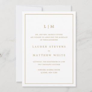 Faire-part Lauren Gold Monogramme Mariage élégant