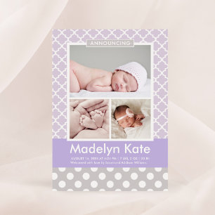 Faire-part Lavande moderne violet Motif bébé photo naissance