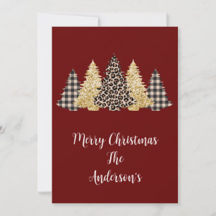 Faire-part Leopard Cheetah Buffalo Plaid Christmas Trees Card