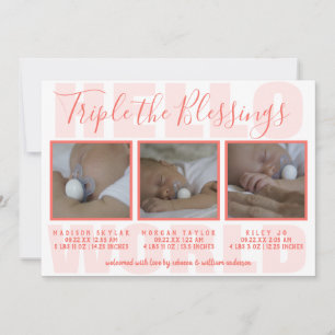 Faire-part Les triplets de corail triplent la photo des