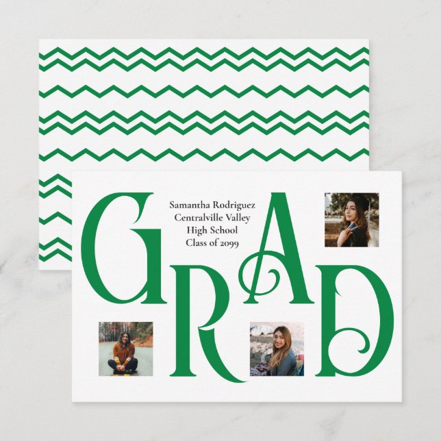 FAIRE-PART LETTRE GRECQUE À TROIS PHOTOS ET GRADE GRAD (Devant / Derrière)