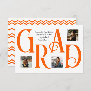 Faire-part LETTRE ORANGE 3 PHOTOS Classique & GRAD GRAD