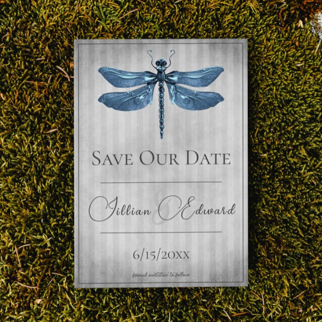 Faire-part Libellule Bijou Bleue Enregistrer la Date (Blue Jeweled Dragonfly Save the Date Wedding Announcement)