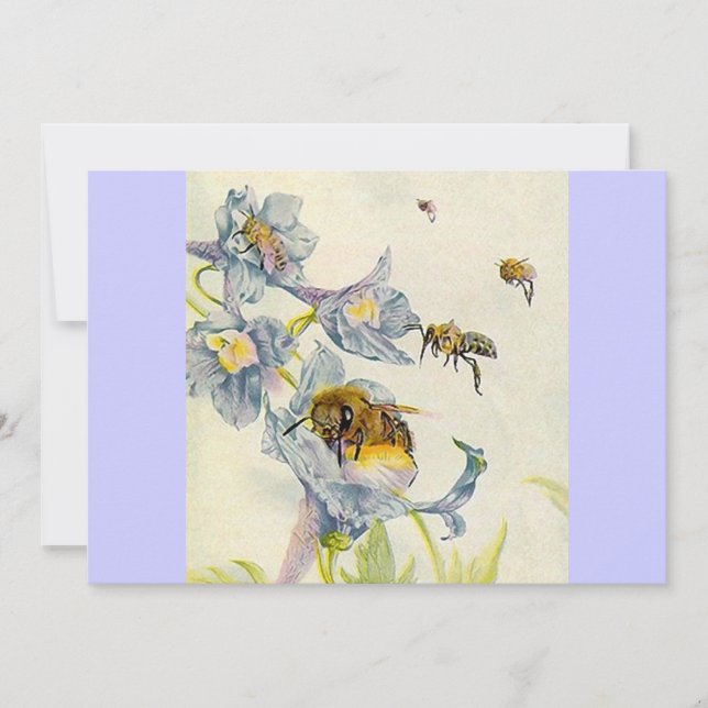 Faire-part lilas d'affaires d'abeille et de fleurs (Devant)