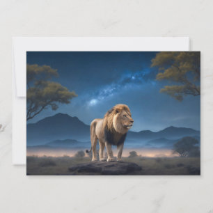 Faire-part Lion Wild Majestic Animal Sur Une Nuit De Galaxie 