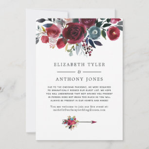 Faire-part Liste de mariage florale Bourgogne et marine rédui