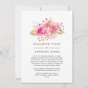 Faire-part Liste de mariage réduite aux roses roses et or
