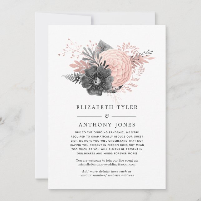 Faire-part Liste d'hôtes réduite Pastel Blush Pink et Charcoa (Devant)