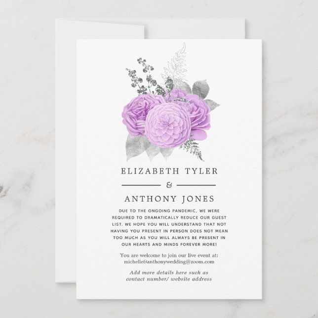 Faire-part Liste d'invités Mariages réduits Pastel Purple & S (Devant)