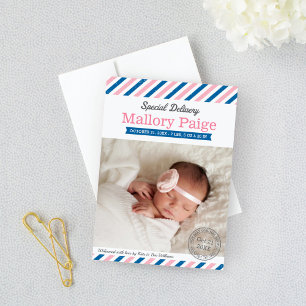 Faire-part Livraison Spéciale Rose Bleu Aviateur Bébé Fille