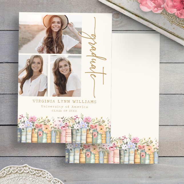 Faire-part Livres de bibliothèque remise des diplômes (Watercolor Library Books Photo Graduation Announcement by Painted Paperie
)