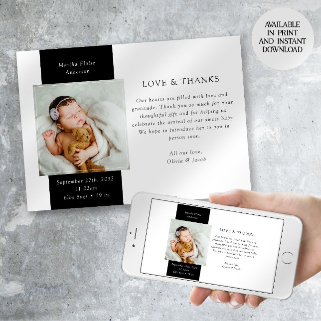 Faire-part Love & Merci Photo Nouveau bébé Naissance (Créateur téléchargé)