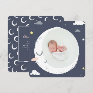 Faire-part Lune, étoile et nuage mignon photo naissance