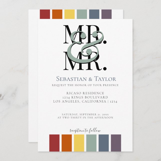 Faire-part M. et M. Rainbow Gay Mariage élégant (Devant / Derrière)