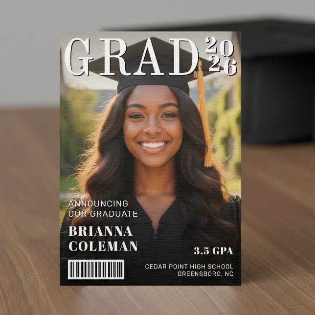 Faire-part Magazine Cover Photo Graduation (Magazine Cover Photo Graduation Announcement
)