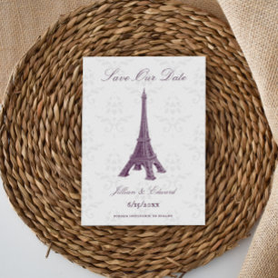 Faire-part Magenta Eiffel Tower Damask Enregistrer La Date