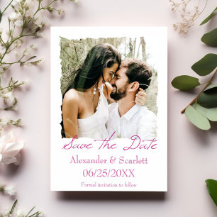 Faire-part Magenta Jagged Frame Photo Enregistrer La Date