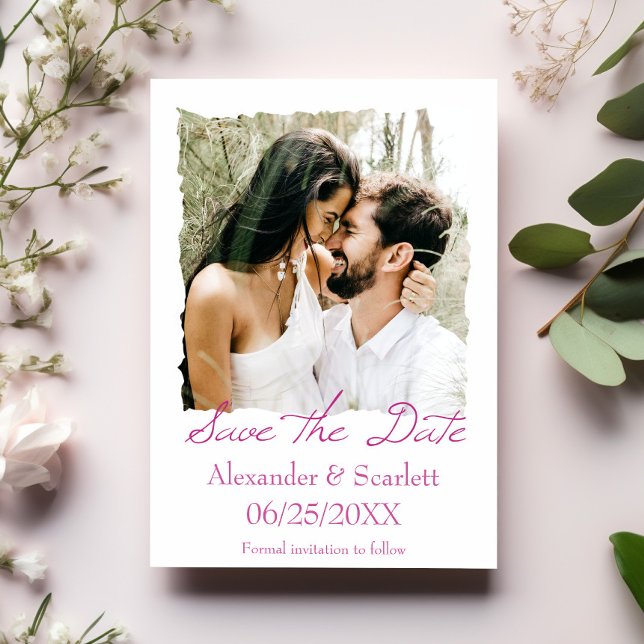 Faire-part Magenta Jagged Frame Photo Enregistrer La Date (Magenta Jagged Frame Photo Save the Date)