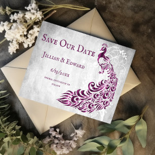 Faire-part Magenta Peacock Leaf Vine Enregistrer La Date