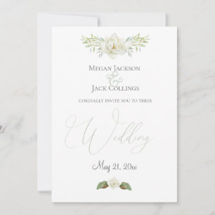Faire-part Magnolia blanc minimaliste Mariage floral traditio