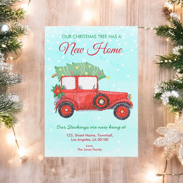 Faire-part Maison de vacances de Noël Moving Red Truck Blue (Créateur téléchargé)