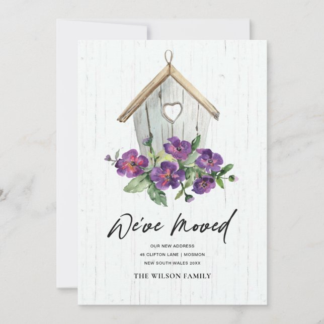FAIRE-PART MAISON D'OISEAUX EN BOIS BLANC MOUVANT UNE NOUVELL (Devant)