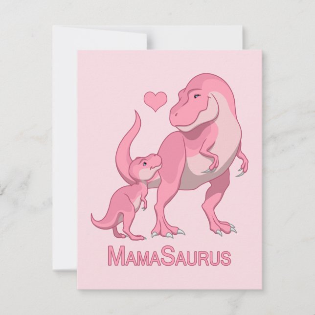Faire-part MamaSaurus T-Rex et bébé fille Dinosaures (Devant)