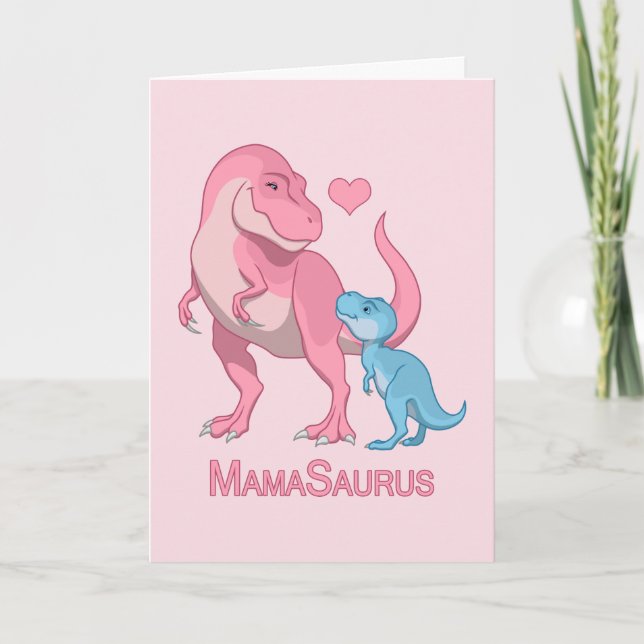 Faire-part MamaSaurus T-Rex et bébé garçon Dinosaures (Devant)