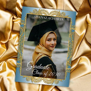 Faire-part Mandala Gold sur le bleu Turquoise Graduation