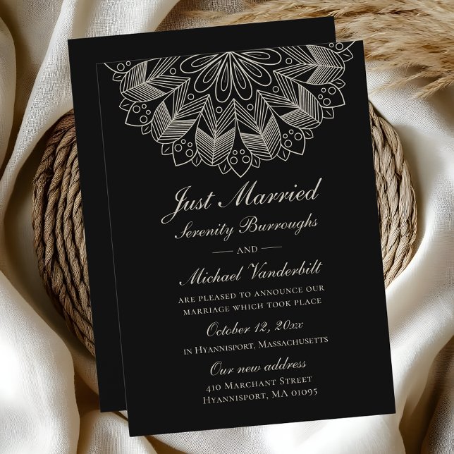 Faire-part Mandala Indian Boho Black Just Married Wedding (Créateur téléchargé)
