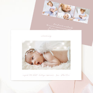 Faire-part manuscrit rose introduction photo fille bébé
