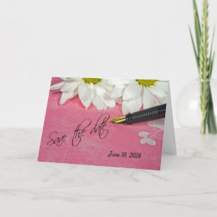 Faire-part marguerite et stylo enregistrer la date