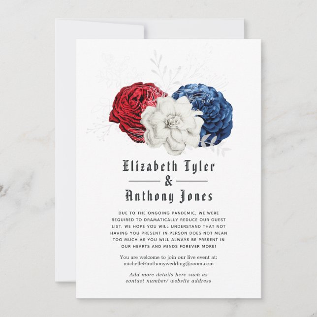 Faire-part Mariage américain avec liste de invités réduite (Devant)