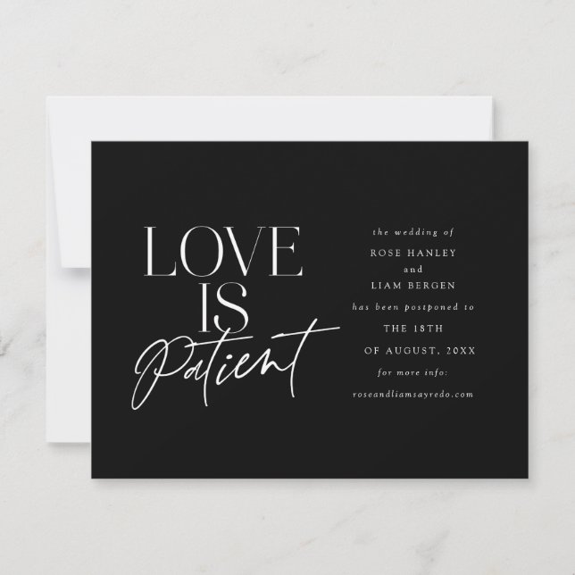Faire-part Mariage Amour Script Noir Blanc Changer la Date (Devant)