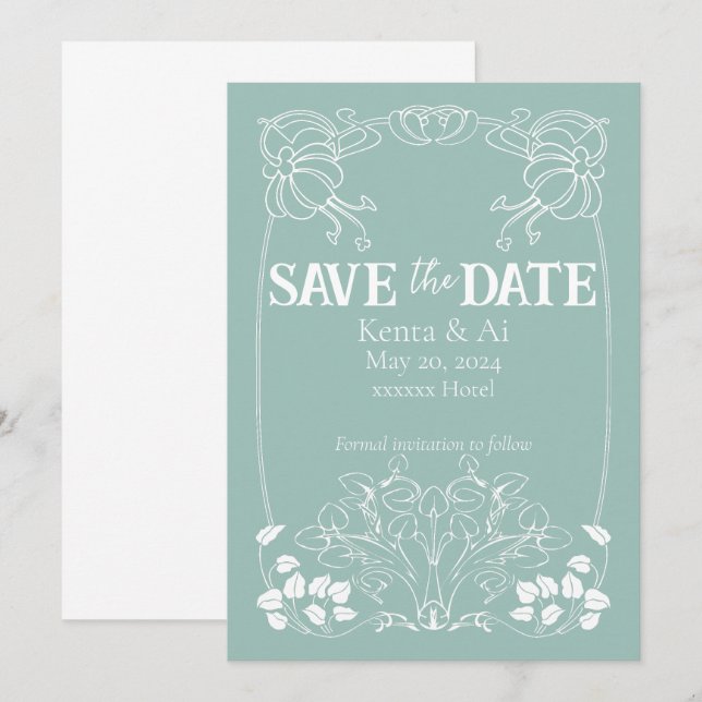 Faire-part mariage, Art Nouveau (Devant / Derrière)