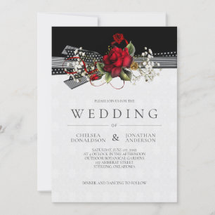 Faire-part Mariage aux Roses Rouges Anciennes et Rubans Baby'