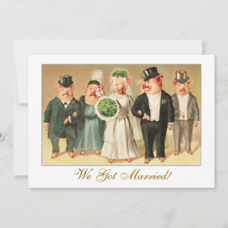 Faire-part mariage avec fête de mariée de cochon