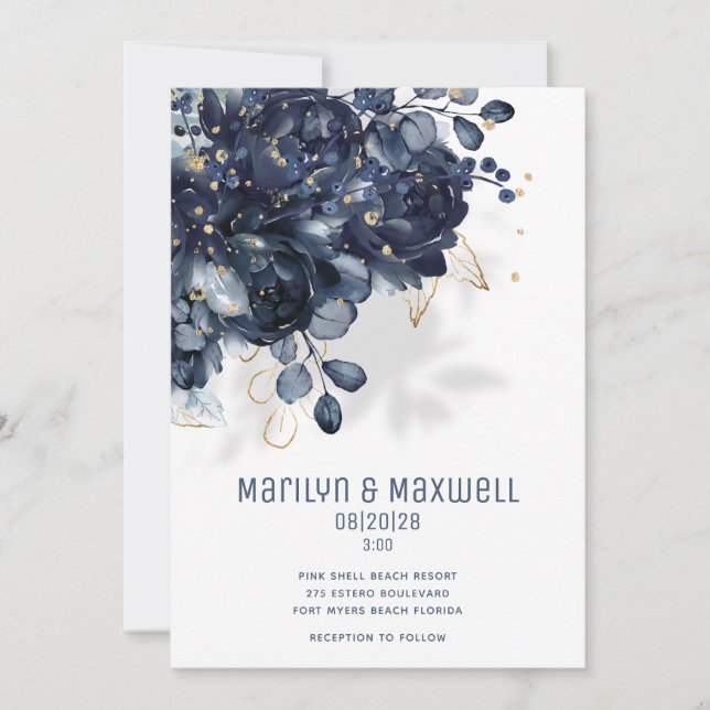 Faire-part Mariage blanc et or (Devant)