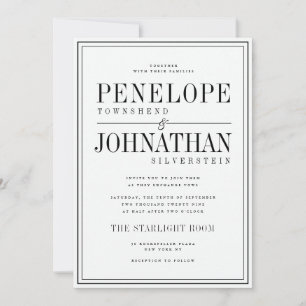 Faire-Part Mariage Bordure de Texte Serif Noir et