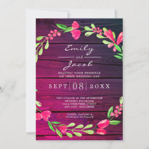 Faire-part Mariage campagnard floral rose violet rustique