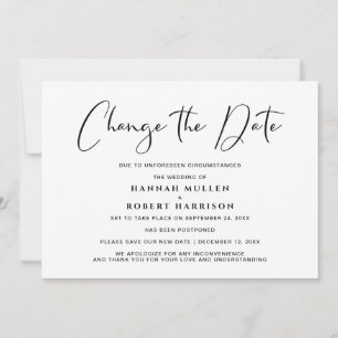 Faire-part Mariage Changer la date de report noir blanc