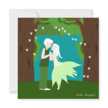 Faire-part mariage couple d'elfes cœur forêt