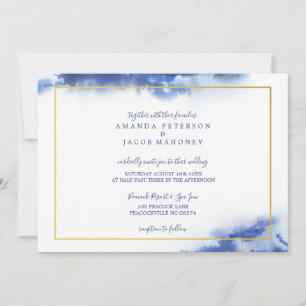 Faire-part Mariage de cadre or Ombre en marbre bleu