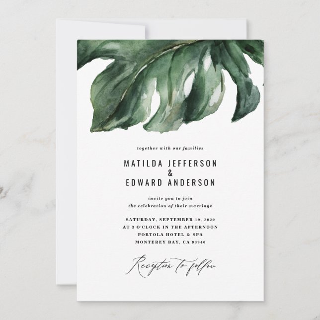 Faire-part Mariage de feuillage de feuille de palme minimal m (Devant)
