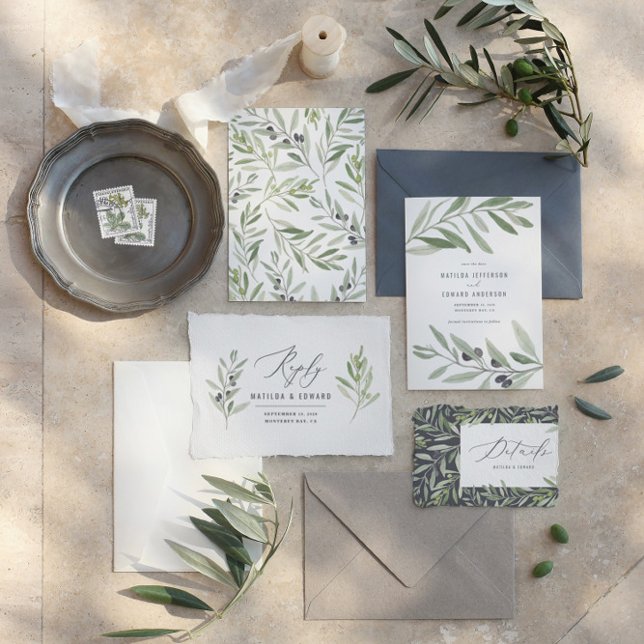 Faire-part Mariage de feuillage minime d'olivier moderne (Créateur téléchargé)