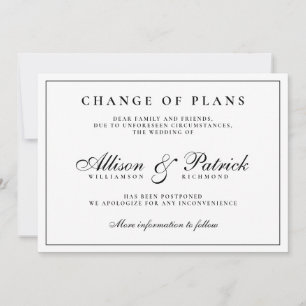 Faire-part Mariage de report minimaliste noir et blanc