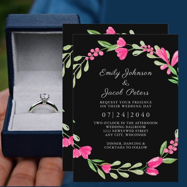 Faire-part Mariage Élégance Noir et Floral Rose (Créateur téléchargé)