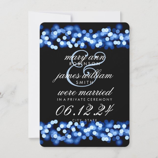 Faire-part Mariage élégant / Elopement Blue Hollywood Glam (Devant)