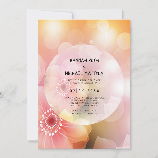 Faire-part Mariage Élégant Romantique Lumineux aux Fleurs Ora (Devant)