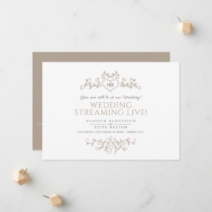 Faire-part Mariage en direct avec feuille blanche marron mono